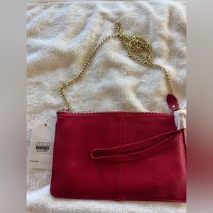Red Leather Clutch with Removable Gold Chain